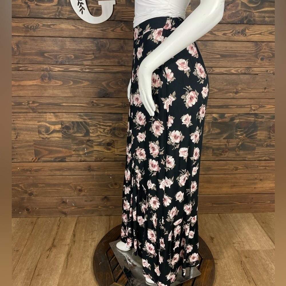 Japna Floral High Low Maxi Skirt Roses Multi Button Down Ruched Ruffle Split Hem - Picture 3 of 8
